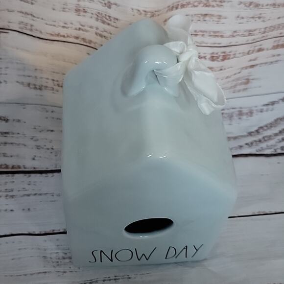 Rae Dunn Light Blue Snow Day Ceramic Birdhouse House Shaped Winter Decoration - Picture 3 of 11
